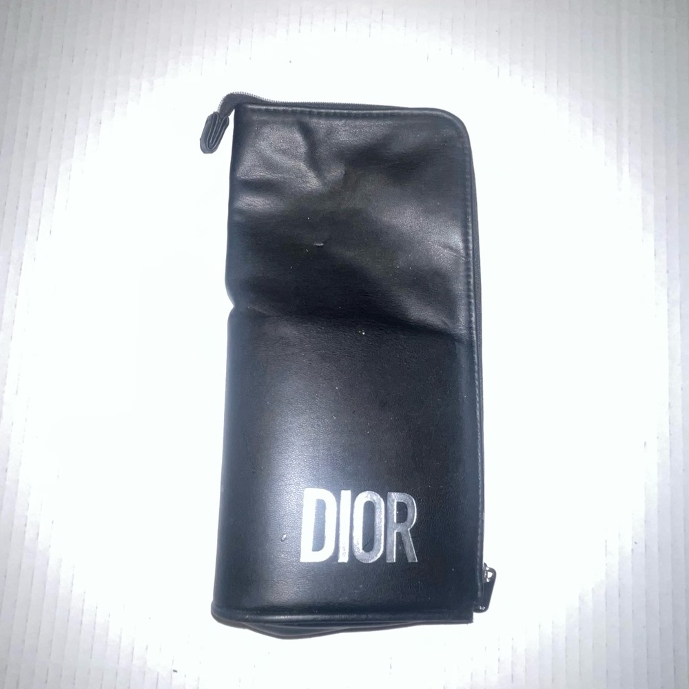 Dior Parfums Cosmetic Pouch Clutch Faux Leather Black Silver Hardware‎